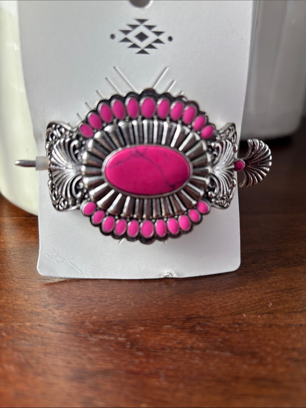 American Tradition Hair slide w/stick,silver-tone w/pink stones,Western,trendy